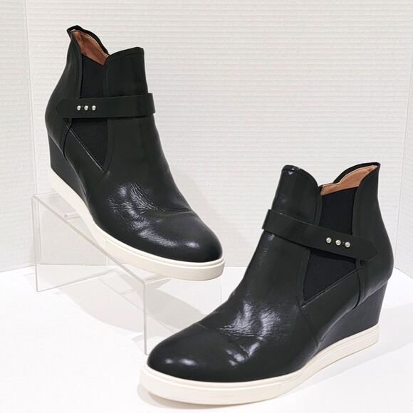 Linea Paolo Freshton Womens High Top Sneaker Size 12 M Black Leather Wedge Boots - Picture 1 of 13